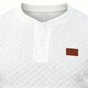 Men Knit Jacquard Henley 2 Piece Set Short Sleeve Drawstring Waist Breathable Lightweight Summer Daily Sport Travel Tracksuit - Image 4