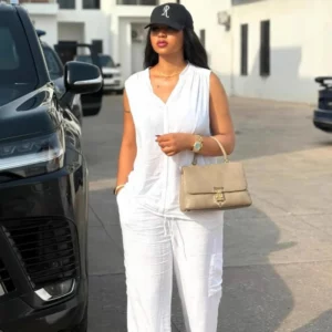 Women Pant Set Two Piece Sets V Neck Sleeveless Shirt Solid Wide Leg Long Pants Elastic Waist Y2k Streetwear Work Casula Spring - Image 5