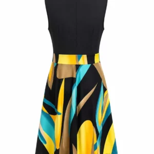 Elegant Plus Size Women Sleeveless Split Neck Color Block A Line Swing Casual Workwear Dress - Image 4