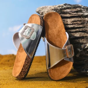 New Leather Birkenstocks Cork Flip-flops for Women Vintage Summer Buckle Wear Muller Slippers Fashion Casual Beach Sandals Mules - Image 3