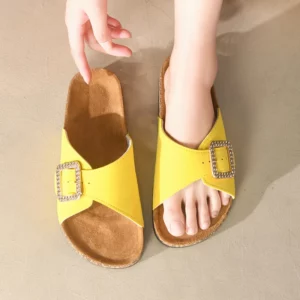 New Leather Birkenstocks Cork Flip-flops for Women Vintage Summer Buckle Wear Muller Slippers Fashion Casual Beach Sandals Mules - Image 5