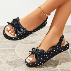 2026 Summer Fashion Bow-Tie Women's Sandals Luxurious Round Toe Open Toe Polka Dot Designer New Comfortable Casual Sandals 35-43 - Image 2