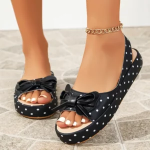 2026 Summer Fashion Bow-Tie Women's Sandals Luxurious Round Toe Open Toe Polka Dot Designer New Comfortable Casual Sandals 35-43 - Image 9