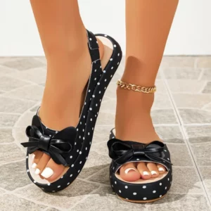 2026 Summer Fashion Bow-Tie Women's Sandals Luxurious Round Toe Open Toe Polka Dot Designer New Comfortable Casual Sandals 35-43 - Image 8