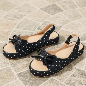 2026 Summer Fashion Bow-Tie Women's Sandals Luxurious Round Toe Open Toe Polka Dot Designer New Comfortable Casual Sandals 35-43 - Image 5