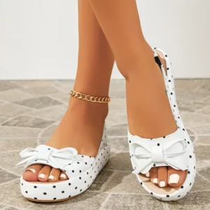 2026 Summer Fashion Bow-Tie Women's Sandals Luxurious Round Toe Open Toe Polka Dot Designer New Comfortable Casual Sandals 35-43 - Image 4