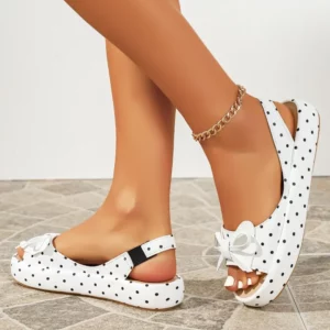 2026 Summer Fashion Bow-Tie Women's Sandals Luxurious Round Toe Open Toe Polka Dot Designer New Comfortable Casual Sandals 35-43 - Image 3