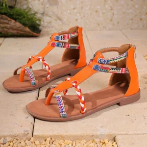 Aphixta Orange Flat With Sandals Woman Shoes Back Zip Gladiator Beach Shoes Woman Zapatos Mujer Plus Size 43 - Image 3