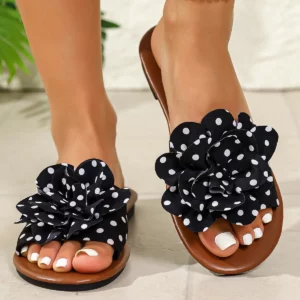 Women's Polka Dot Slip-On Flat Sandals with Bow Decor Soft Sole Comfortable Non-Tiring Home Slippers - Image 5