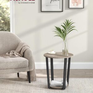 VASAGLE Round Side End Table, 2-Tier Accent Bedside Table with Storage Shelf, Easy Assembly, Nightstand for Small Spaces, Living Room, Bedroom, Heather Greige and Ink Black ULET057B02 - Image 2