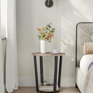 VASAGLE Round Side End Table, 2-Tier Accent Bedside Table with Storage Shelf, Easy Assembly, Nightstand for Small Spaces, Living Room, Bedroom, Heather Greige and Ink Black ULET057B02 - Image 4