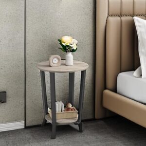 VASAGLE Round Side End Table, 2-Tier Accent Bedside Table with Storage Shelf, Easy Assembly, Nightstand for Small Spaces, Living Room, Bedroom, Heather Greige and Ink Black ULET057B02 - Image 6