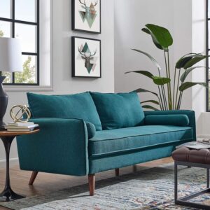 Modway Revive Contemporary Modern Fabric Upholstered Sofa In Teal - Image 1