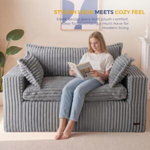 MAXYOYO 59" Bean Bag Sofa Couch, Loveseat Boneless Couch in a Box, Upholstered Small Mini Sofa with Deep Seating for Living Room Bedroom Office Apartment, No Assembly, Dark Grey - Image 2