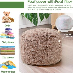 HIGOGOGO Round Stuffed Pouf Ottoman, Long Faux Fur Poufs with Foam Chunk Filling, Fluffy and Furry Pouf Foot Stool Storage Ottoman, 20 X 15 Floor Poufs Foot Rest for Living Room, Snow Coffee - Image 4