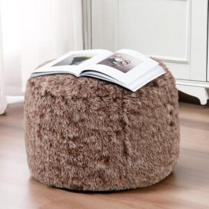 HIGOGOGO Round Stuffed Pouf Ottoman, Long Faux Fur Poufs with Foam Chunk Filling, Fluffy and Furry Pouf Foot Stool Storage Ottoman, 20 X 15 Floor Poufs Foot Rest for Living Room, Snow Coffee - Image 5