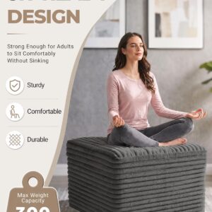 23.6in Pouf Ottoman, Corduroy Ottoman Foot Rest with Dual‑Layer Support, Large Poofy Pouf with Soft Chunk‑Foam Top & Firm Foam Base, Floor Foot Stool for Living Room, Dark Grey - Image 3