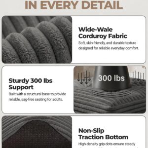 23.6in Pouf Ottoman, Corduroy Ottoman Foot Rest with Dual‑Layer Support, Large Poofy Pouf with Soft Chunk‑Foam Top & Firm Foam Base, Floor Foot Stool for Living Room, Dark Grey - Image 5