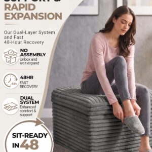 23.6in Pouf Ottoman, Corduroy Ottoman Foot Rest with Dual‑Layer Support, Large Poofy Pouf with Soft Chunk‑Foam Top & Firm Foam Base, Floor Foot Stool for Living Room, Dark Grey - Image 7