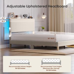 Bestier Bed Frame Queen Size with Adjustable Headboard & LED, Light Grey | Upholstered Platform, Storage Headboard Shelf, RGB LED USB Remote, Wood Slat Support, No Box Spring, Anti-Squeak, Easy Setup - Image 3