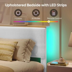 Bestier Bed Frame Queen Size with Adjustable Headboard & LED, Light Grey | Upholstered Platform, Storage Headboard Shelf, RGB LED USB Remote, Wood Slat Support, No Box Spring, Anti-Squeak, Easy Setup - Image 4