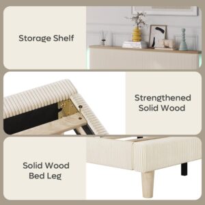 Bestier Bed Frame Queen Size with Adjustable Headboard & LED, Light Grey | Upholstered Platform, Storage Headboard Shelf, RGB LED USB Remote, Wood Slat Support, No Box Spring, Anti-Squeak, Easy Setup - Image 5