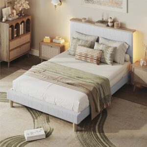 Bestier Bed Frame Queen Size with Adjustable Headboard & LED, Light Grey | Upholstered Platform, Storage Headboard Shelf, RGB LED USB Remote, Wood Slat Support, No Box Spring, Anti-Squeak, Easy Setup - Image 7
