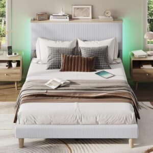 Bestier Bed Frame Queen Size with Adjustable Headboard & LED, Light Grey | Upholstered Platform, Storage Headboard Shelf, RGB LED USB Remote, Wood Slat Support, No Box Spring, Anti-Squeak, Easy Setup - Image 8