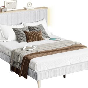Bestier Bed Frame Queen Size with Adjustable Headboard & LED, Light Grey | Upholstered Platform, Storage Headboard Shelf, RGB LED USB Remote, Wood Slat Support, No Box Spring, Anti-Squeak, Easy Setup - Image 9