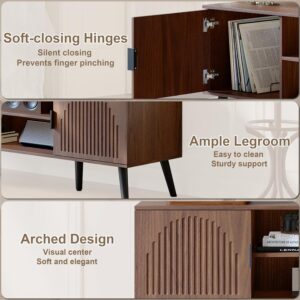 ChooChoo TV Stand for Living Room, Mid Century Modern TV Stand for 65 Inch TVs, Entertainment Center with Storage Cabinet and Open Shelves, TV Console Table Media Cabinet for Bedroom, Walnut - Image 5