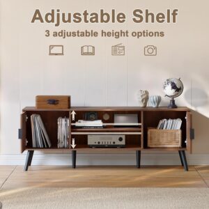 ChooChoo TV Stand for Living Room, Mid Century Modern TV Stand for 65 Inch TVs, Entertainment Center with Storage Cabinet and Open Shelves, TV Console Table Media Cabinet for Bedroom, Walnut - Image 6