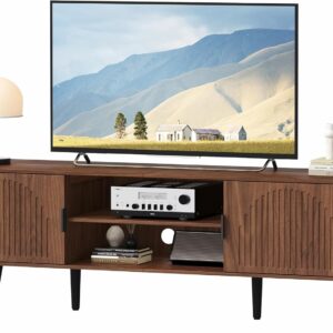 ChooChoo TV Stand for Living Room, Mid Century Modern TV Stand for 65 Inch TVs, Entertainment Center with Storage Cabinet and Open Shelves, TV Console Table Media Cabinet for Bedroom, Walnut - Image 7