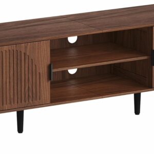 ChooChoo TV Stand for Living Room, Mid Century Modern TV Stand for 65 Inch TVs, Entertainment Center with Storage Cabinet and Open Shelves, TV Console Table Media Cabinet for Bedroom, Walnut - Image 8