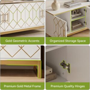 LITTLE TREE TV Stand for TVs up to 70 Inches, Entertainment Center with Storage Cabinets, Luxury Media Console, 63 Inch Modern TV Stand for Living Room, White & Gold - Image 7