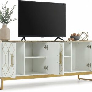 LITTLE TREE TV Stand for TVs up to 70 Inches, Entertainment Center with Storage Cabinets, Luxury Media Console, 63 Inch Modern TV Stand for Living Room, White & Gold - Image 5