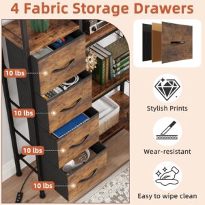 AFLUI Corner Bookshelf with LED Light Strips & 4 Fabric Drawers, 5-Tier Convertible Corner Shelf with Display Shelf, Large Wood Industrial Bookcase for Living Room, Bedroom, Home Office, Rustic Brown - Image 4