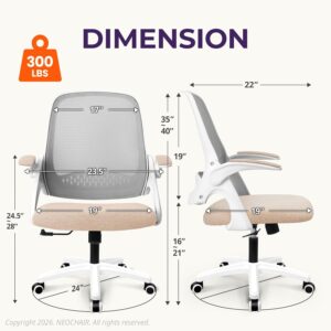 NEO CHAIR Office Desk Gaming Ergonomic Computer Chair with Lumbar Back Support Adjustable Height Swivel Rolling Wheels Flip-up Arms Mesh Chair for Home Vanity (Beige) - Image 2