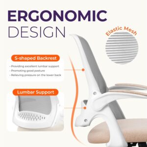 NEO CHAIR Office Desk Gaming Ergonomic Computer Chair with Lumbar Back Support Adjustable Height Swivel Rolling Wheels Flip-up Arms Mesh Chair for Home Vanity (Beige) - Image 3