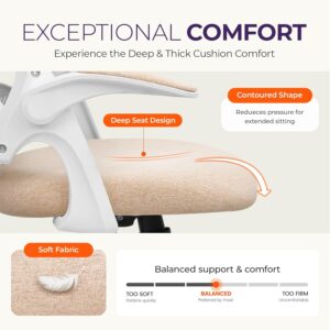 NEO CHAIR Office Desk Gaming Ergonomic Computer Chair with Lumbar Back Support Adjustable Height Swivel Rolling Wheels Flip-up Arms Mesh Chair for Home Vanity (Beige) - Image 4