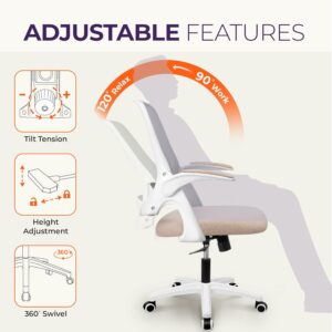 NEO CHAIR Office Desk Gaming Ergonomic Computer Chair with Lumbar Back Support Adjustable Height Swivel Rolling Wheels Flip-up Arms Mesh Chair for Home Vanity (Beige) - Image 5
