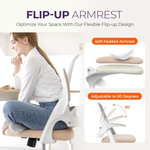 NEO CHAIR Office Desk Gaming Ergonomic Computer Chair with Lumbar Back Support Adjustable Height Swivel Rolling Wheels Flip-up Arms Mesh Chair for Home Vanity (Beige) - Image 6