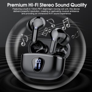 Wireless Earbuds, Bluetooth 5.4 Headphones HiFi Stereo, Bluetooth Earbuds with ENC Noise Cancelling Mic, IP7 Waterproof in Ear Earphones, 48H, LED Display Ear buds for Pad Phones Workout Sports, Black - Image 3