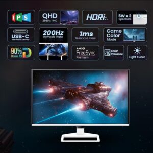 BenQ 27 inch QHD 200Hz IPS Gaming Monitor | USB-C (65W) | HDRi | 1200:1 Contrast | 90% P3 Gamut | 350 Nits | Built-in Speakers (5W x2) | AMD FreeSync Premium | HDMI | Game Color Mode EW270Q2K white - Image 2