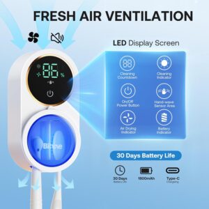 Bitvae Upgraded Tooth Brush Holder for Bathroom 2.0, Infrared Sensing Toothbrush Cleaner, Wall-Mounted for Most Size Toothbrushes, Air Drying, LED Smart Screen, White Gold Trim - Image 7