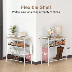 Refrze Shoe Rack for Front Door Entrance, 4 Tier Height-Adjustable Metal Shoe Rack, Sturdy Wooden Top and Tiltable Steel Frame Heavy Duty Shoe Organizer for Bathroom,Bedroom,Kitchen, Include Hook - Image 2