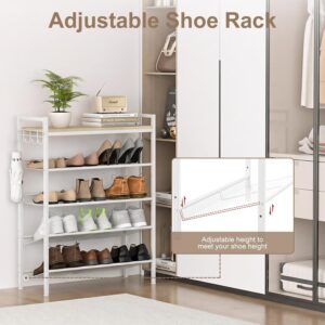 Refrze Shoe Rack for Front Door Entrance, 4 Tier Height-Adjustable Metal Shoe Rack, Sturdy Wooden Top and Tiltable Steel Frame Heavy Duty Shoe Organizer for Bathroom,Bedroom,Kitchen, Include Hook - Image 3