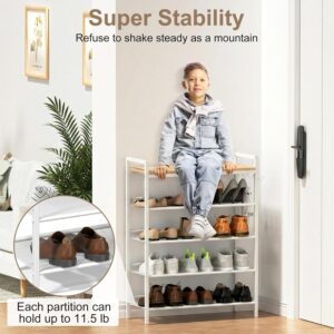 Refrze Shoe Rack for Front Door Entrance, 4 Tier Height-Adjustable Metal Shoe Rack, Sturdy Wooden Top and Tiltable Steel Frame Heavy Duty Shoe Organizer for Bathroom,Bedroom,Kitchen, Include Hook - Image 4