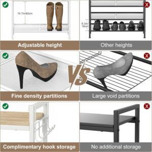 Refrze Shoe Rack for Front Door Entrance, 4 Tier Height-Adjustable Metal Shoe Rack, Sturdy Wooden Top and Tiltable Steel Frame Heavy Duty Shoe Organizer for Bathroom,Bedroom,Kitchen, Include Hook - Image 6