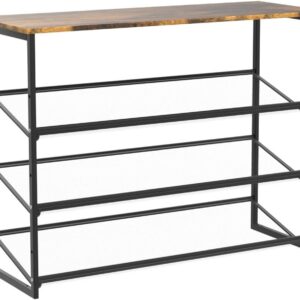 Shoe Rack for Entryway 4 Tiers 11.8" D x 25" W x 28" H, Metal Shoe Rocks with Brown Wooden Tabletop, Angled Shoes Rack with Adjustable Mesh Shelves for Entryway Hallway Closet - Image 3