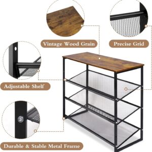 Shoe Rack for Entryway 4 Tiers 11.8" D x 25" W x 28" H, Metal Shoe Rocks with Brown Wooden Tabletop, Angled Shoes Rack with Adjustable Mesh Shelves for Entryway Hallway Closet - Image 7